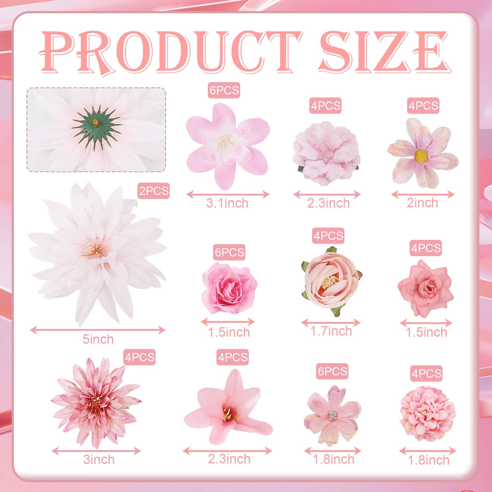 48 PCS Fake Flowers Heads Artificial Bulk Silk Faux Rose DIY Craft Pink