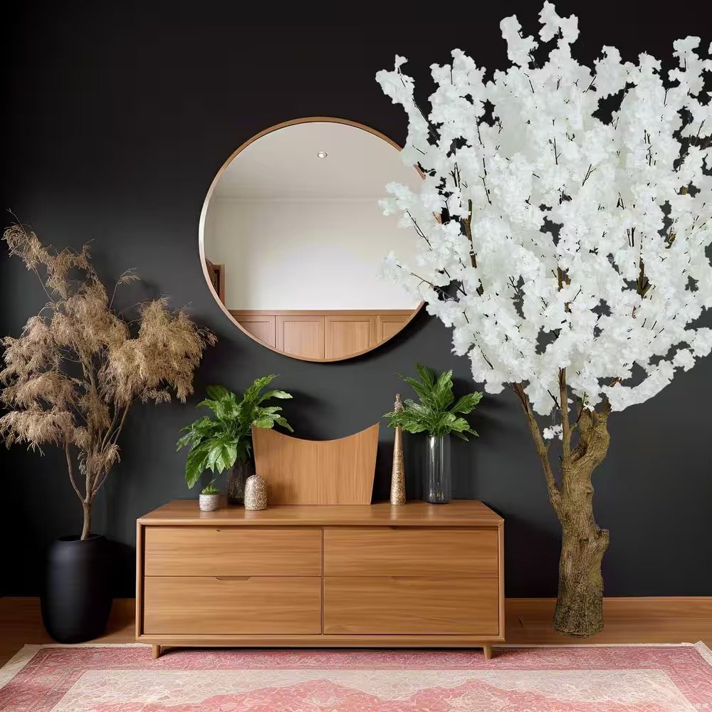 7 Ft. Artificial Cherry Blossom Tree White Faux Flower Tree in Pot for Indoor Ho
