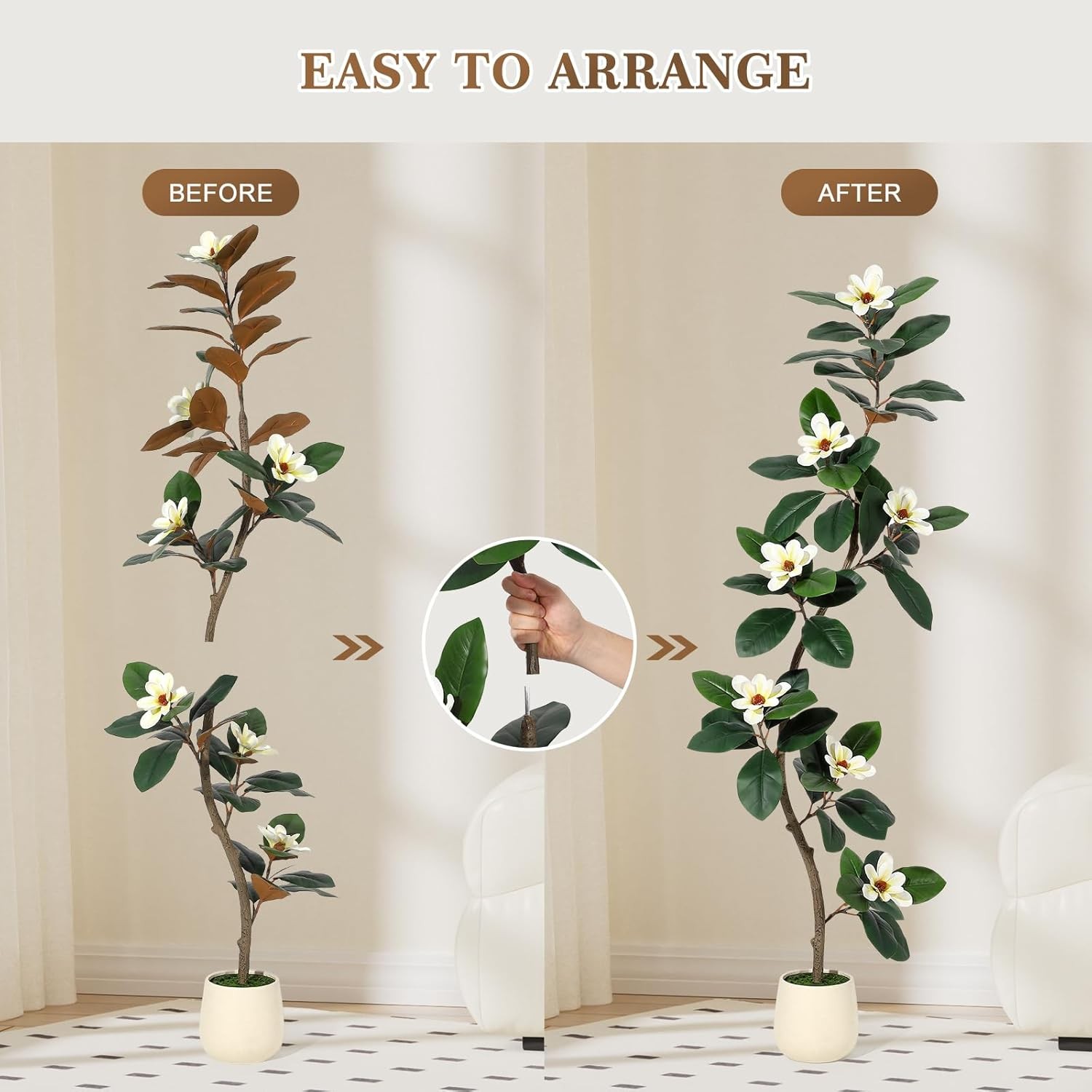 Artificial Magnolia Tree Lifelike Faux Tree for Indoor/Outdoor 5/6/7ft White