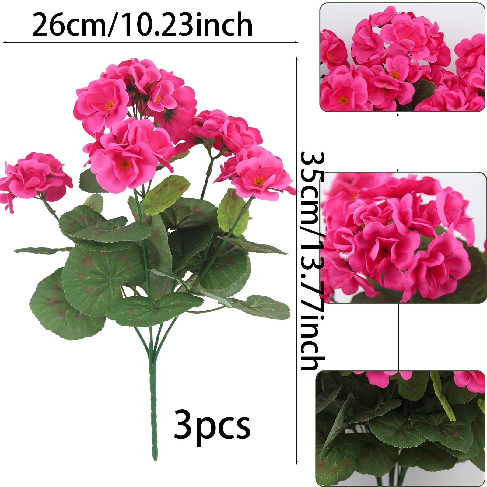 CITYES 3 Pcs Artificial Geraniums Flowers Silk Geraniums for Outdoors UV Resi…