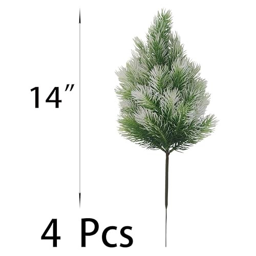 4 Pack Artificial Norfolk Pine Trees with Ground Spike, 14”Small Fake Pine