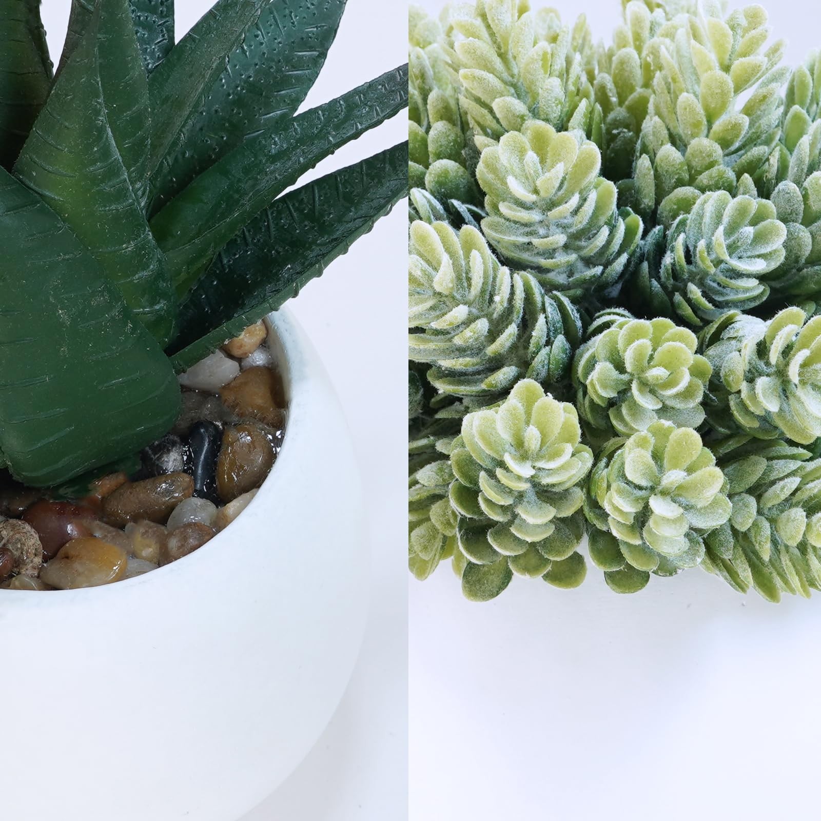 Artificial Succulent Plants in White Concrete Pots Faux Potted Set Of 3