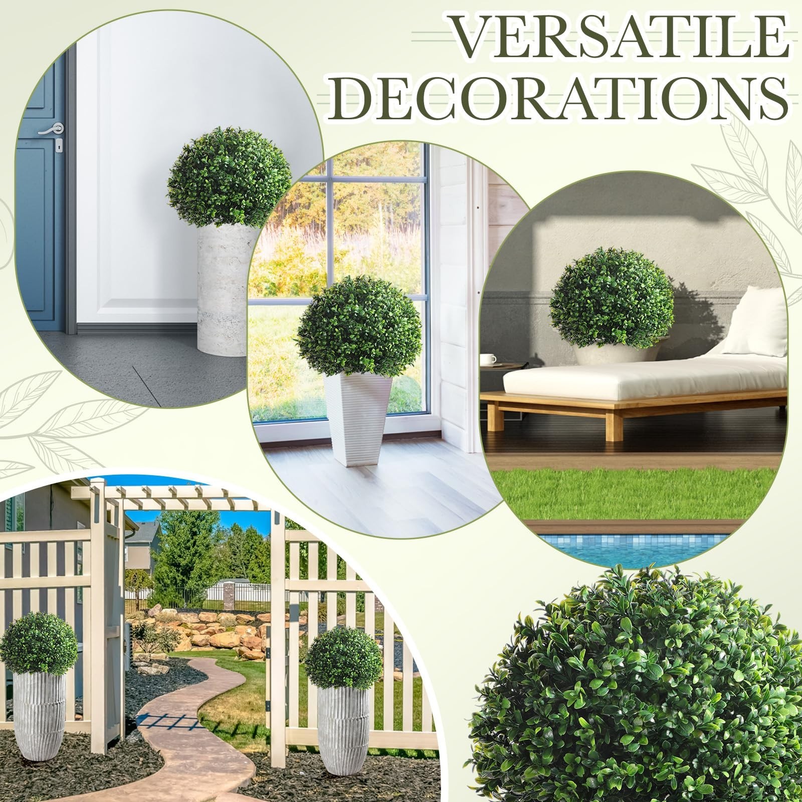 2 Pack 18″ Artificial Boxwood Ball Topiary Trees – UV Resistant Faux Plants for