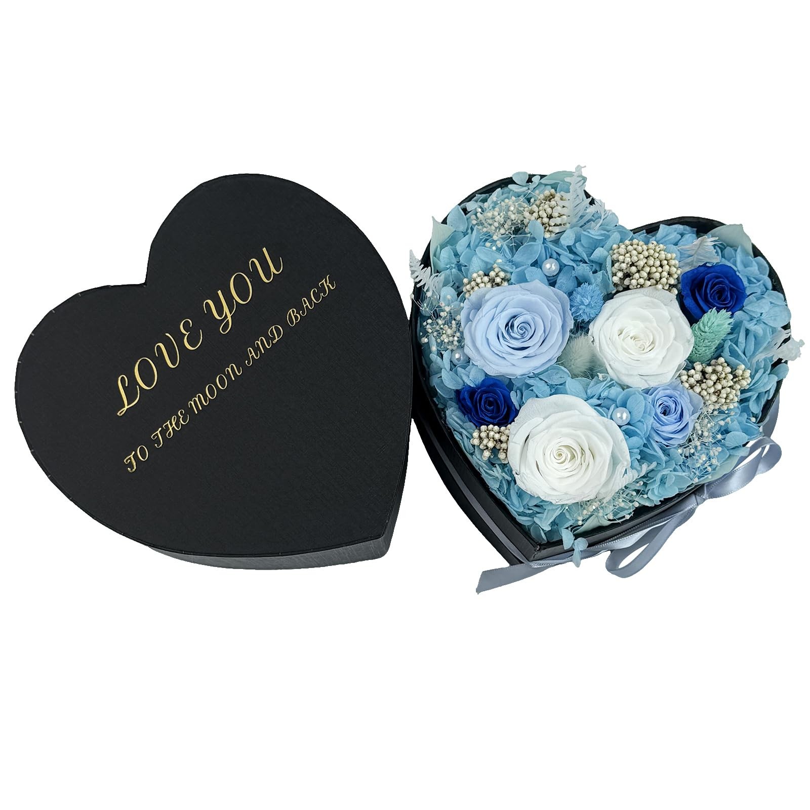 Preserved Roses Heart Shape Box Forever Flowers MulticolorBlue Valentines