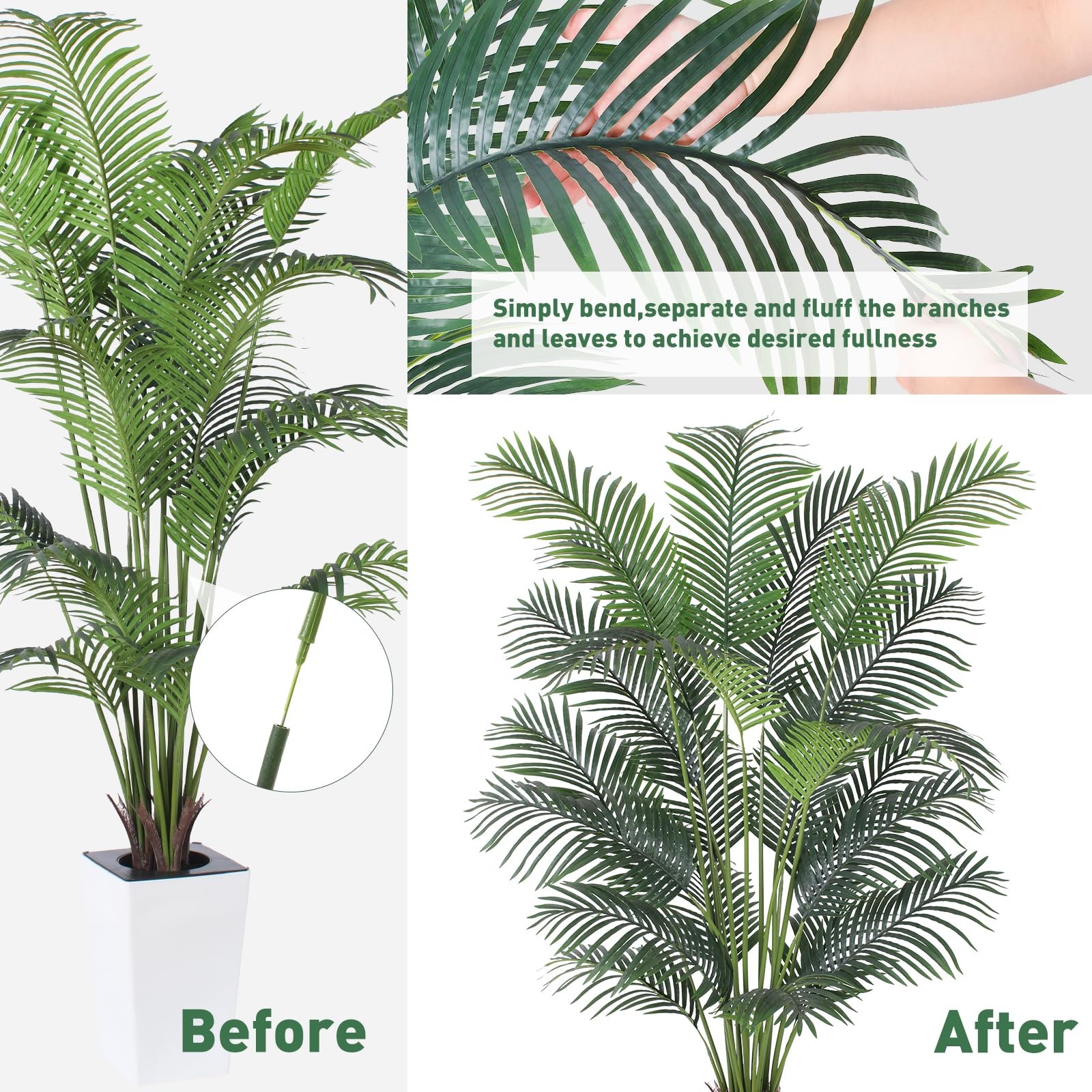Artificial Palm Tree with White Tall Planter, 7ft Tall Potted Artificial Silk…