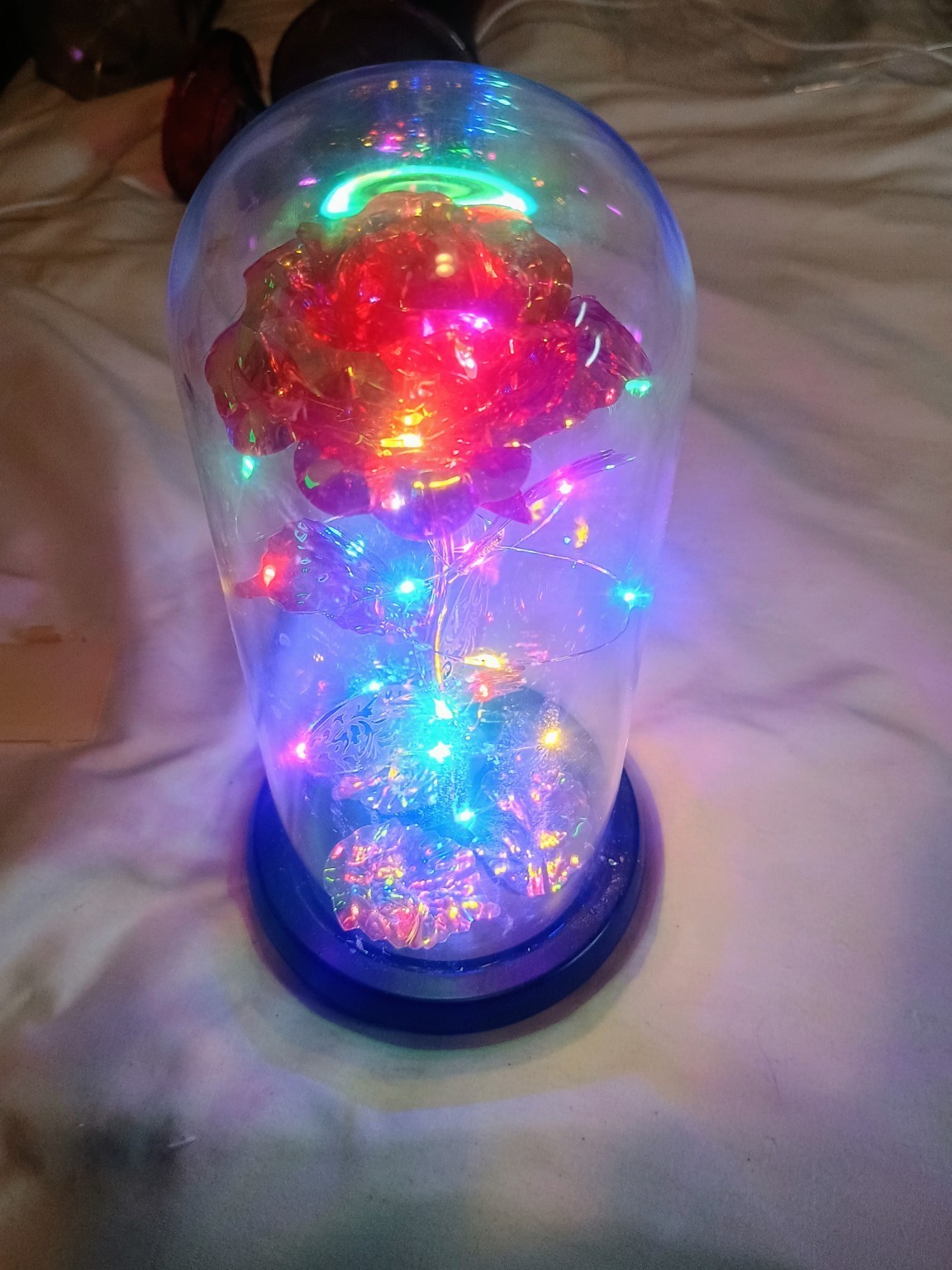 Lighted Rose in Glass Dome LED Eternal Flower Decor