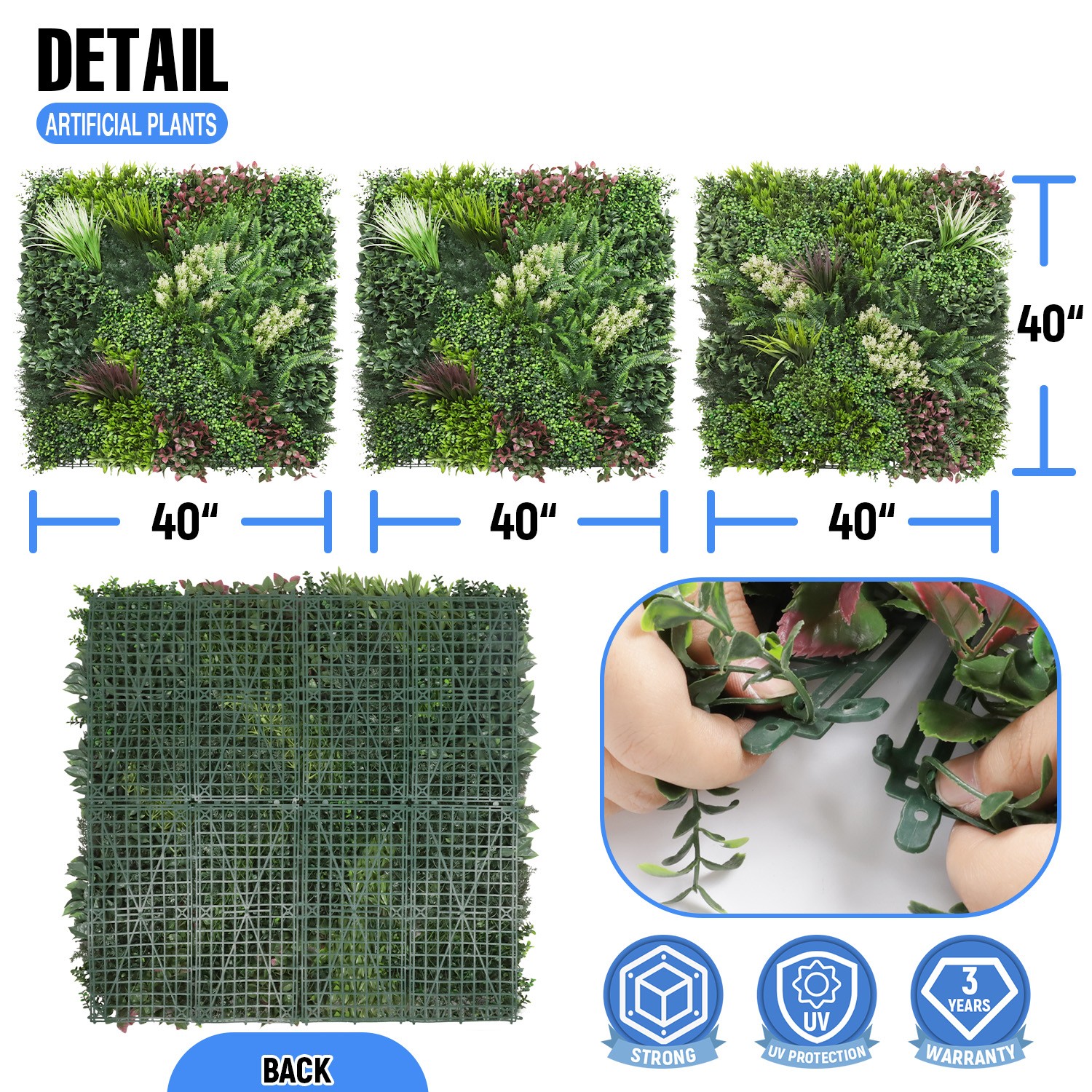 40″ x 40″ Artificial Faux Plant Fence Panel Wall Decor Grass for House Office