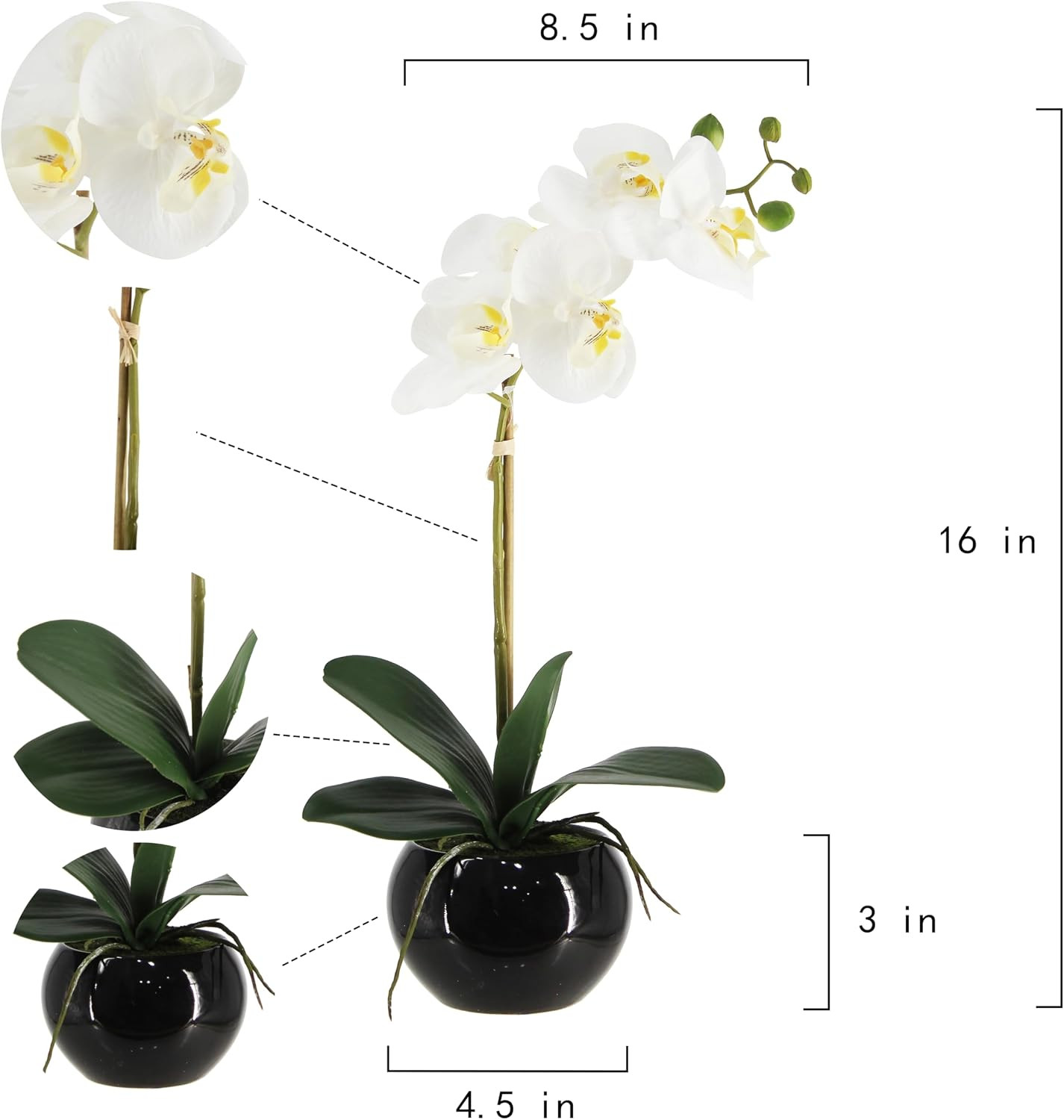 Real Touch Faux Orchid in Ceramic Pot, 16″ White Floral Centerpiece Decor