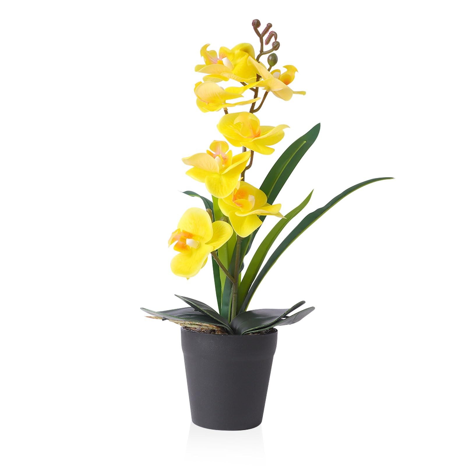 Real Touch Artificial Orchids Flower in Pot, Yellow Faux Orchids Flowers with…