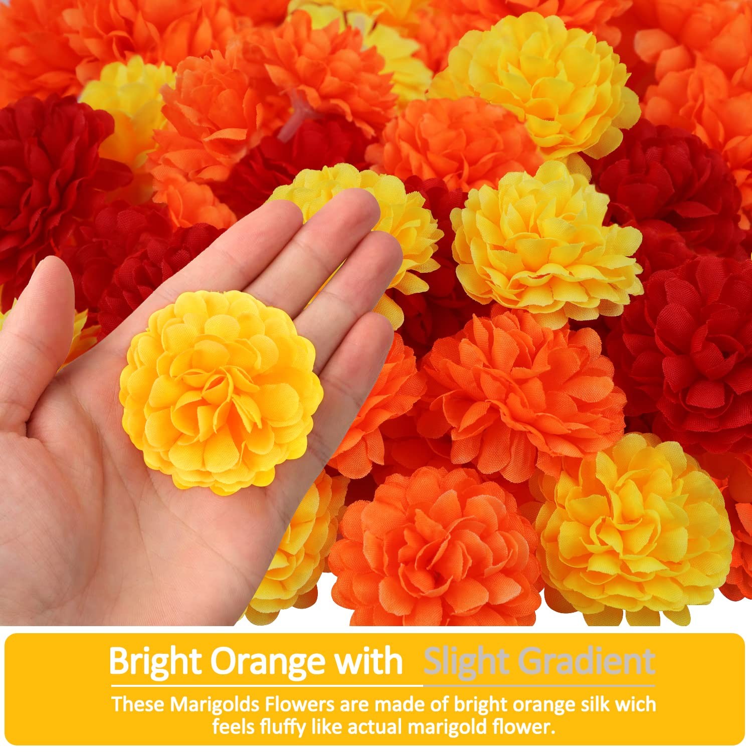 Marigold Flowers Heads Bulk, 40Pcs Silk Marigold Flowers Artificial for Decor…