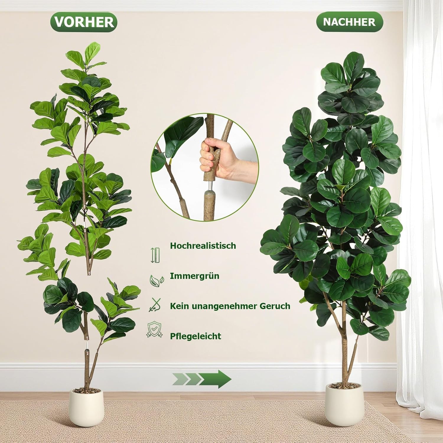 Artificial Fiddle Leaf Tree 4/5/6FT Faux Plant Fake Ficus Lyrata Trees with Pot