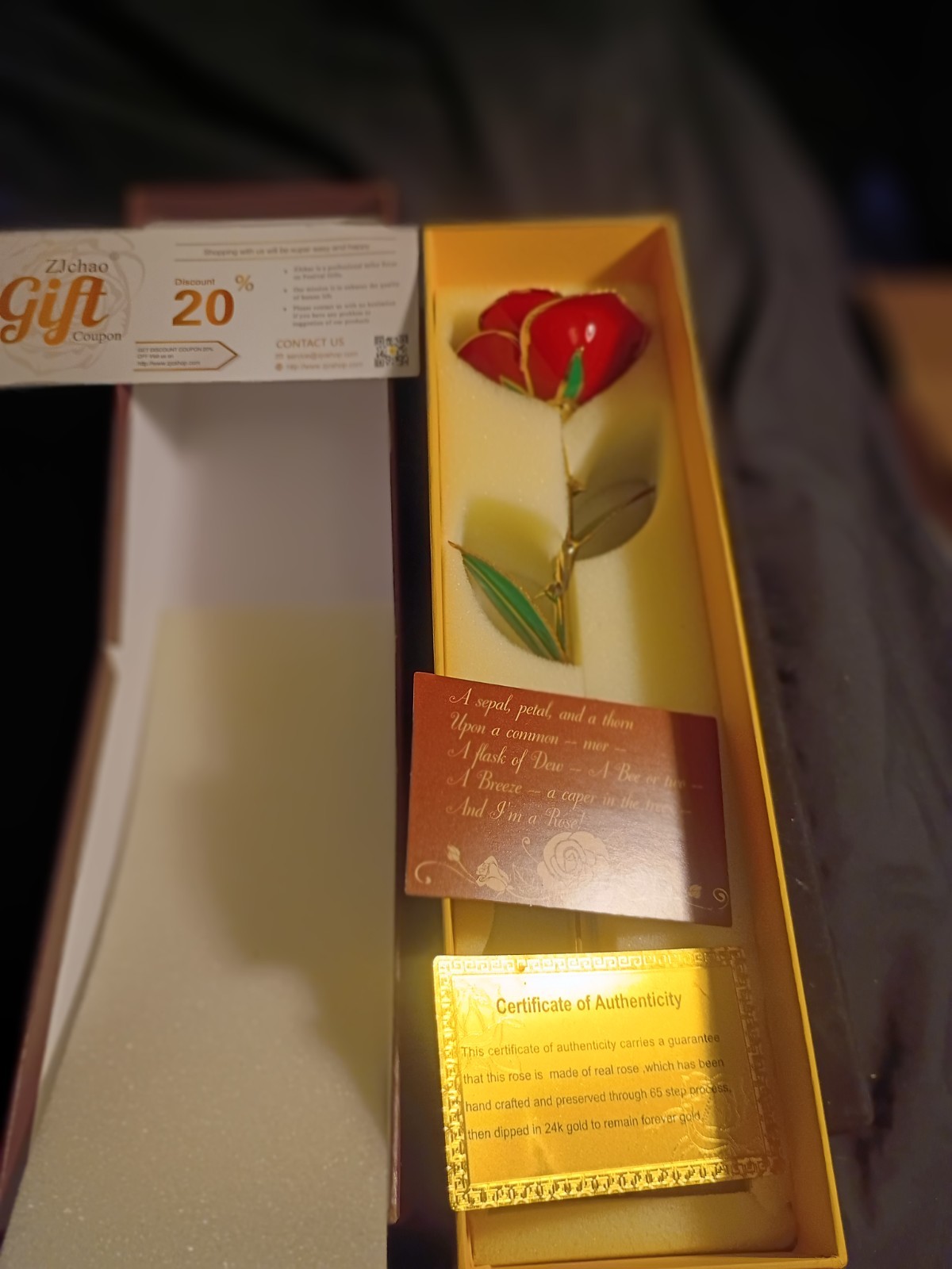 ZJchao 24K Gold Dipped Preserved Pink Rose Flower w/ Certificate
