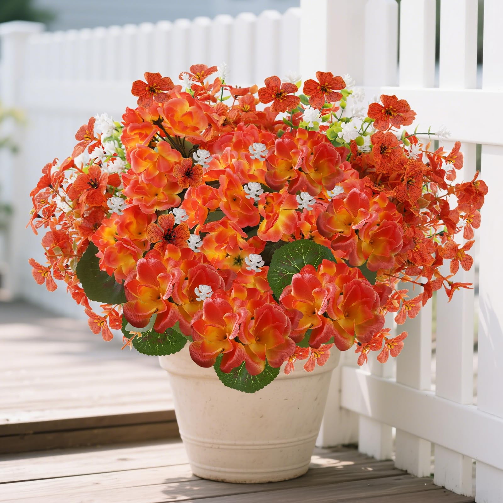 WOBUBU 14” Artificial Fall Flowers 12 Bundles Orange UV Resistant