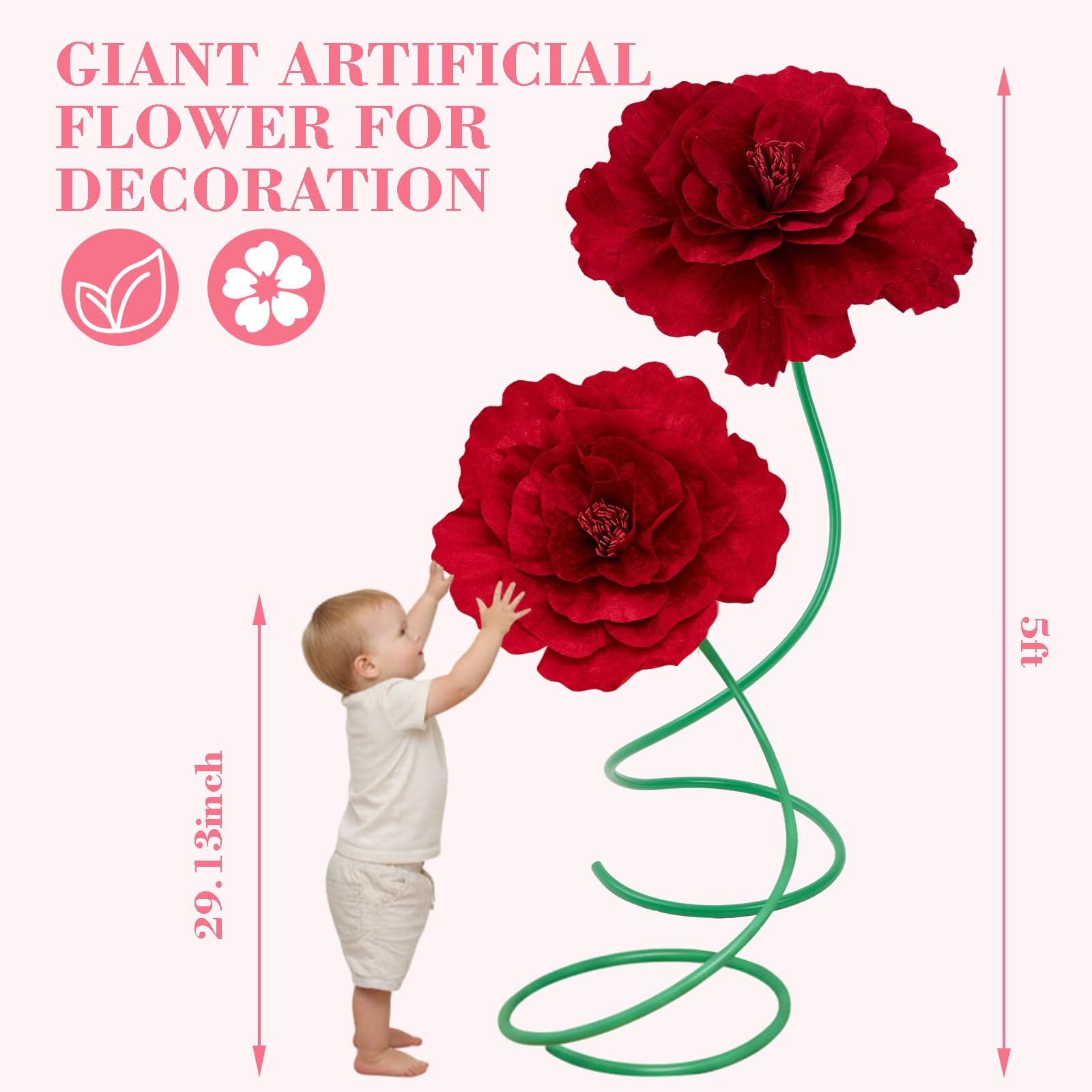Maysing 2 Pcs 5ft Large Peony Flowers Giant Artificial Red Peony Standing Hug…