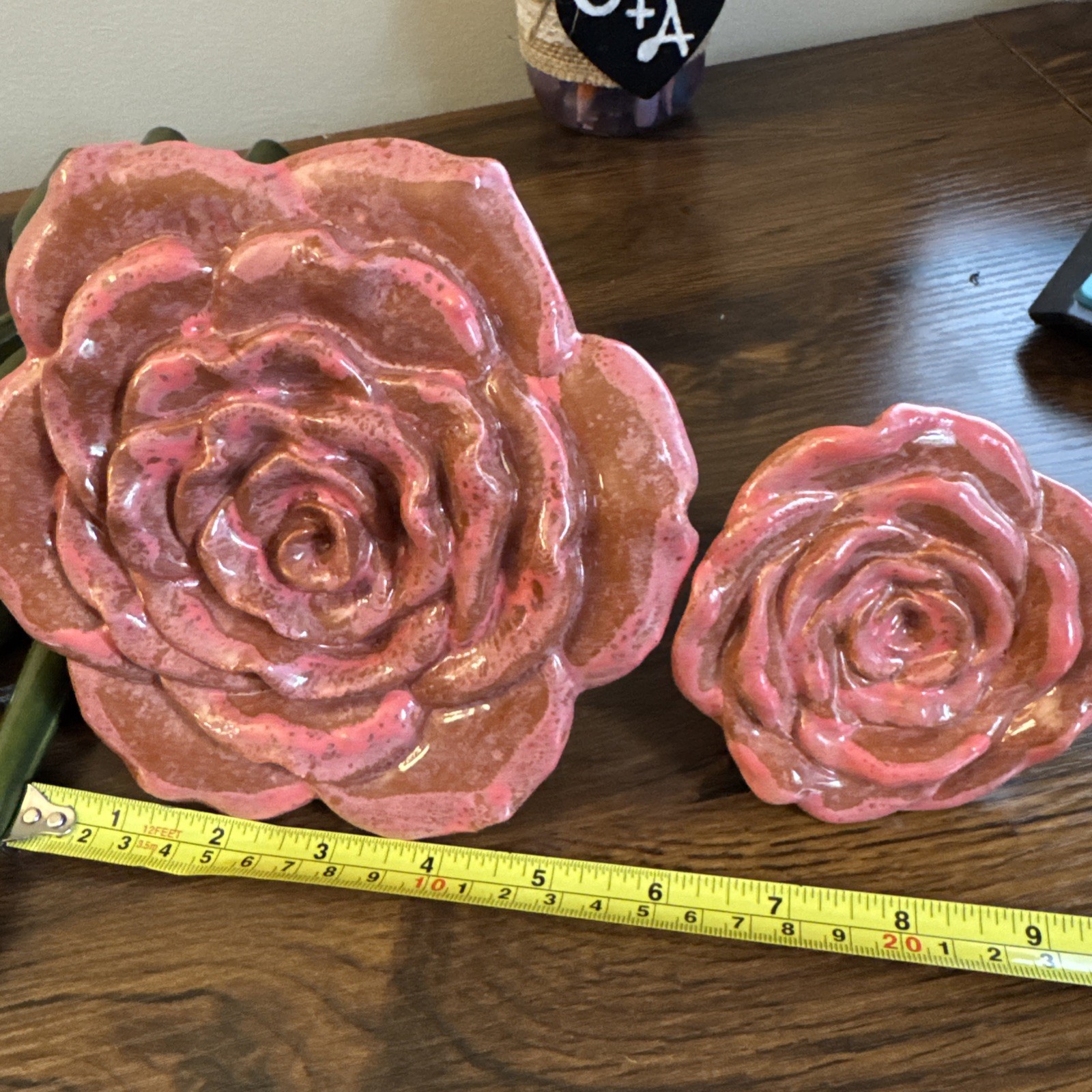 Stoneware Ceramic Rose Flowers & Stems – Handmade Glazed Pink – Set of 4