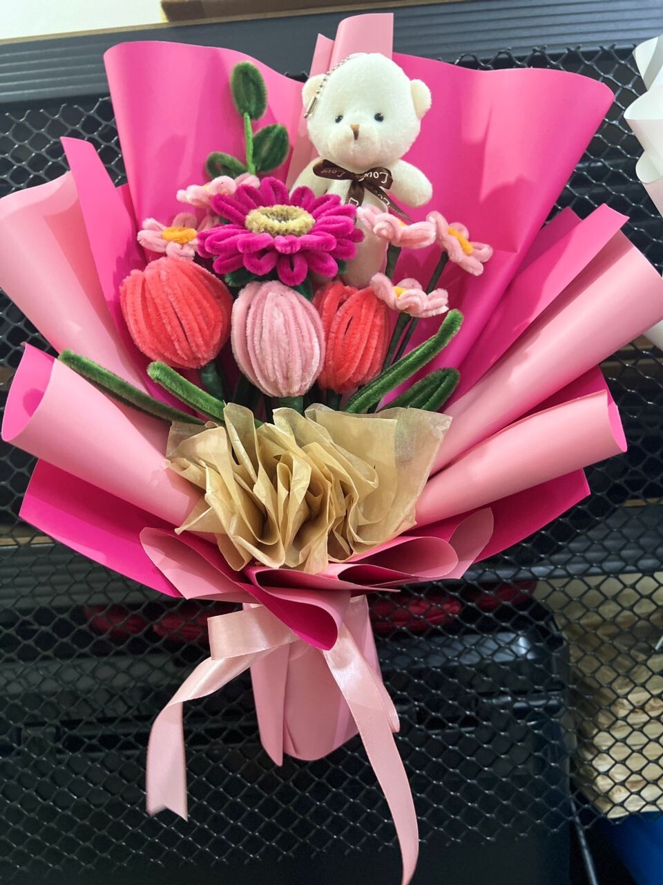 CUSTOMIZED HANDMADE Crocket flower bouquet bear gift surprise HOT SELL