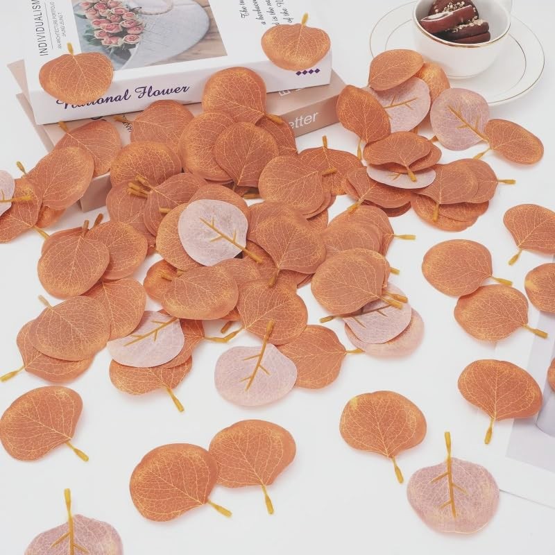 200 PCS Brown Mini Fall Leaves Decor Fake Eucalyptus Crafts Wreath Table Party