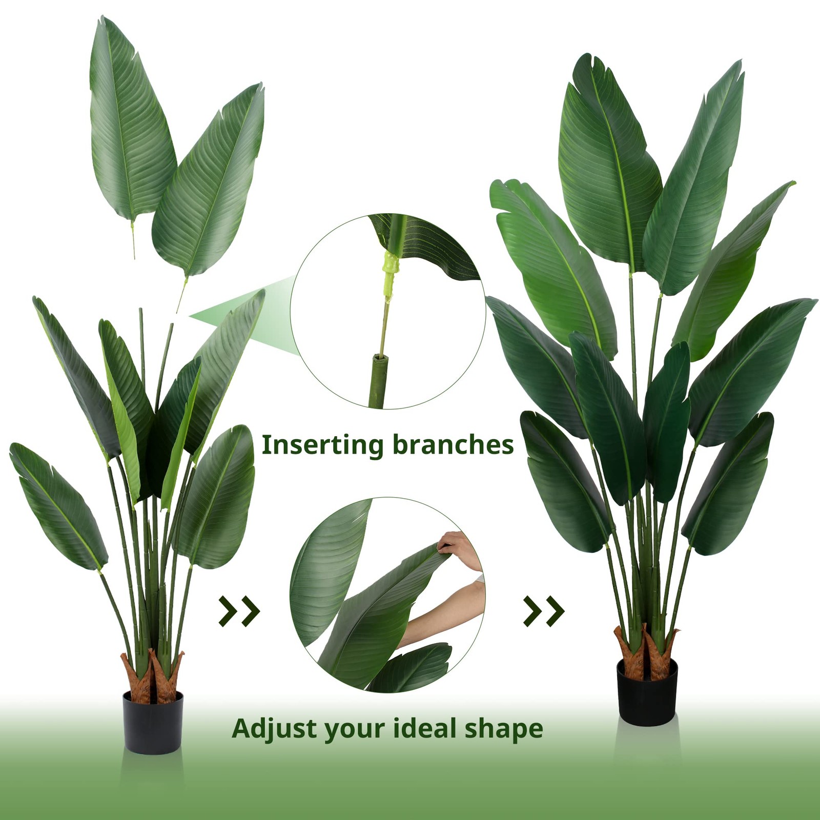 Yepdin Artificial Bird of Paradise Plant 5 Ft Tall Fake Banana 5ft, Green