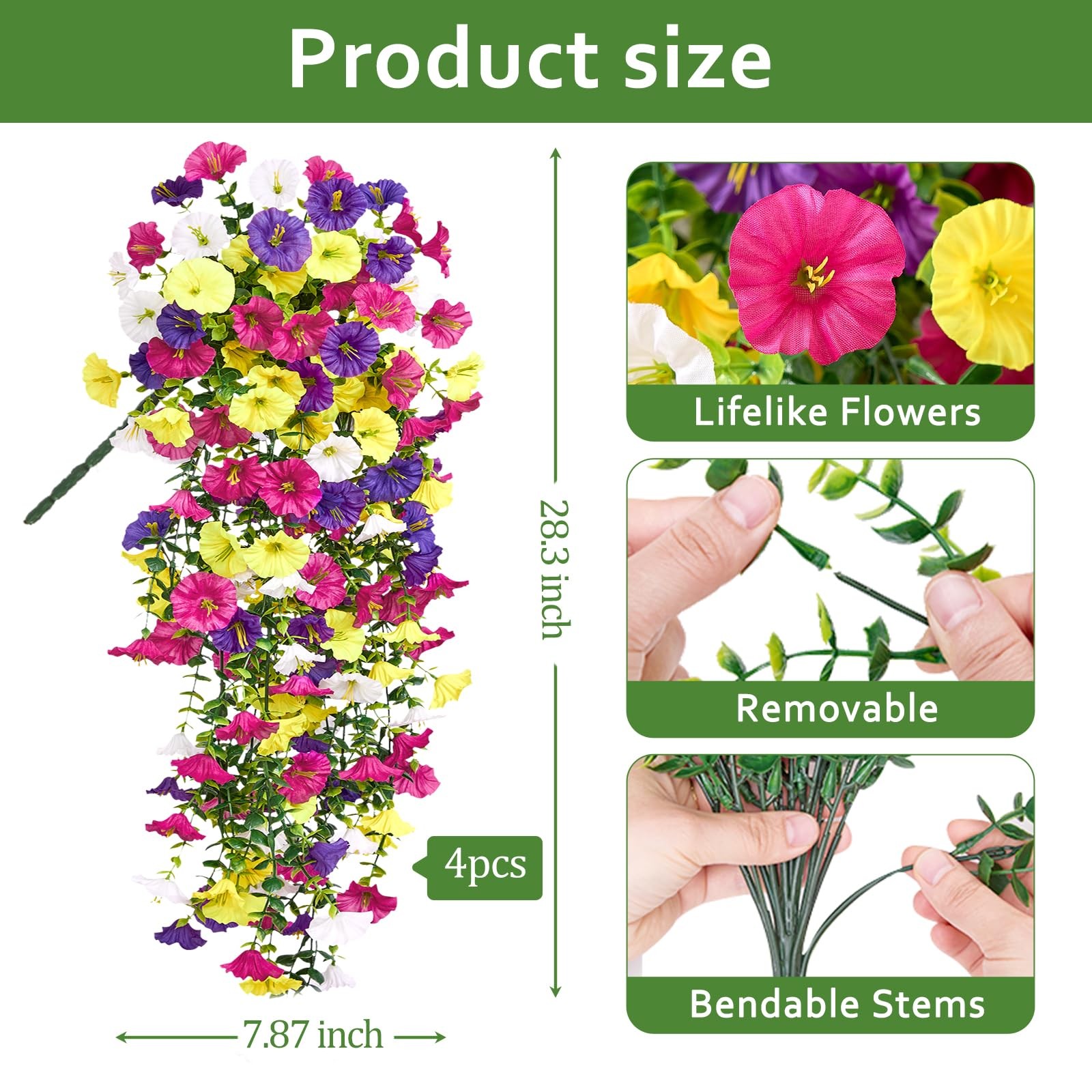 Serwalin Artificial Hanging Flowers for Outdoors UV Resistant, 4PCS Faux Morn…