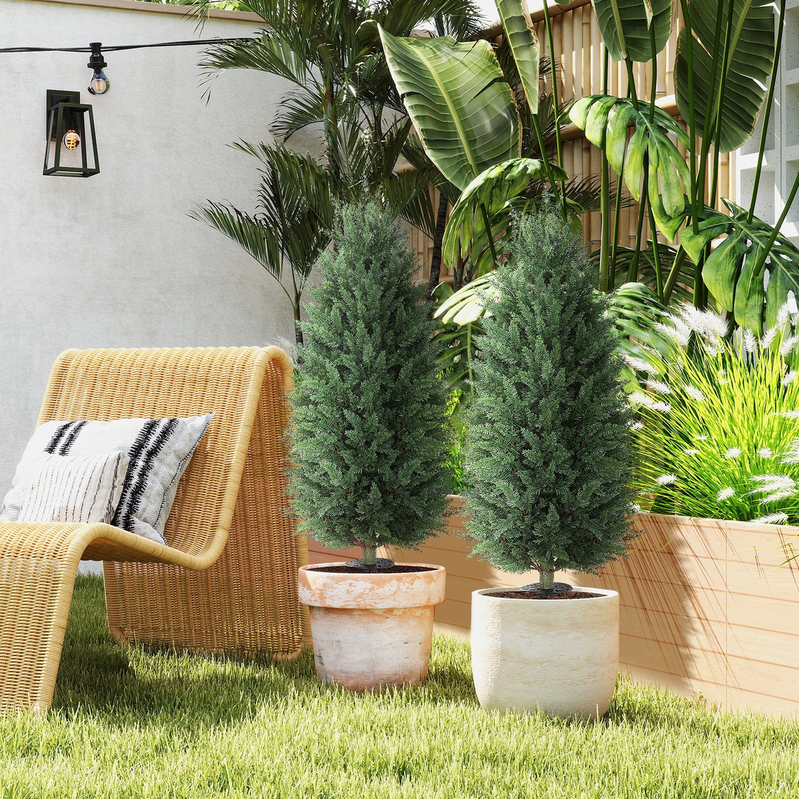 HOMCOM Artificial Cedar Trees Set of 2, 43.3″, Used