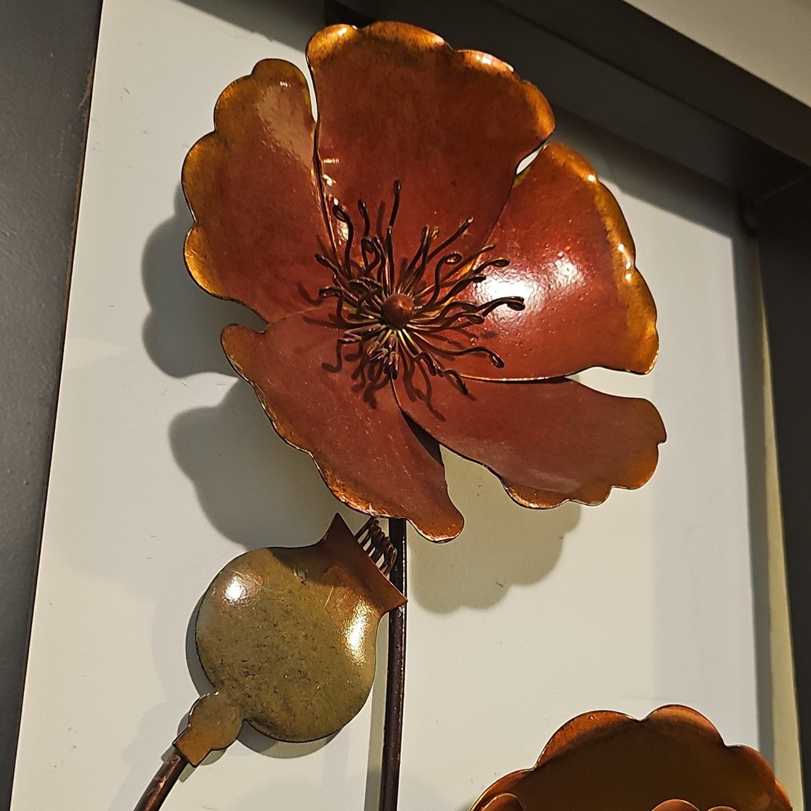 Metal Floral Wall Art Arrangement, Bronze Red Green Gold Black Flowers