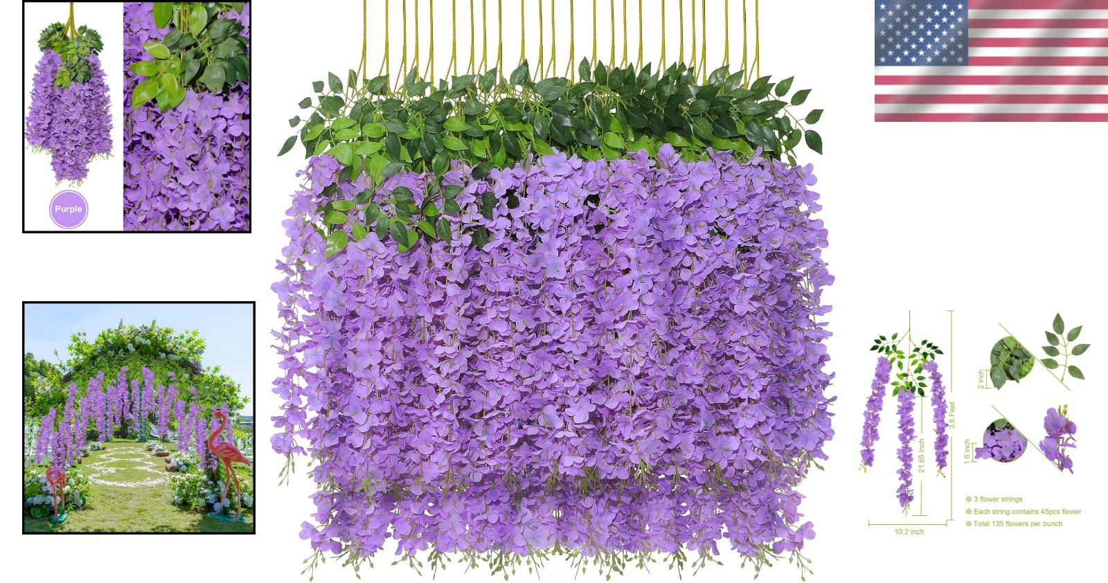 Vibrant Purple 24-Piece Wisteria Flower Vine – Stunning Indoor & Outdoor Decor