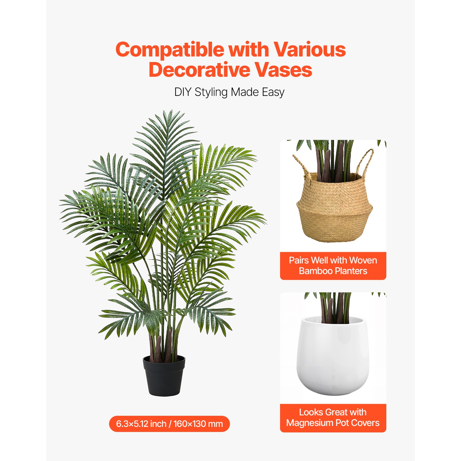 Uimoso Set of 2 Indoor 4ft Artificial Areca Palm Trees with White Pots