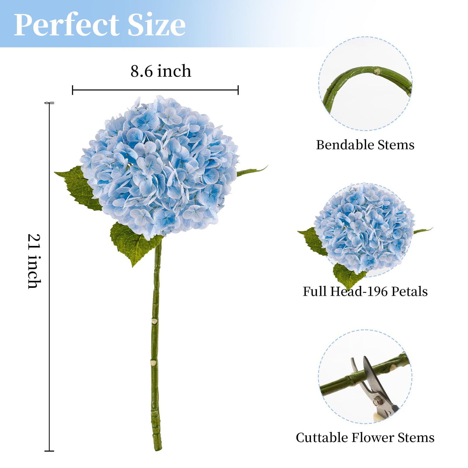3 Pcs Light Blue Hydrangea Artificial Flowers,21 inches Latex Real Touch Faux…