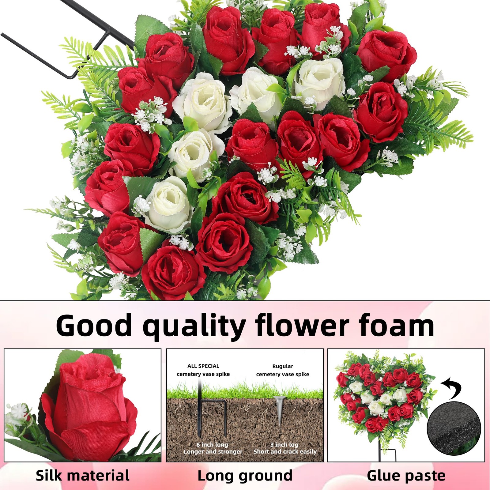 Lodou 2 Sets Artificial Cemetery Flowers, Grave Memorial Flowers with Ground …