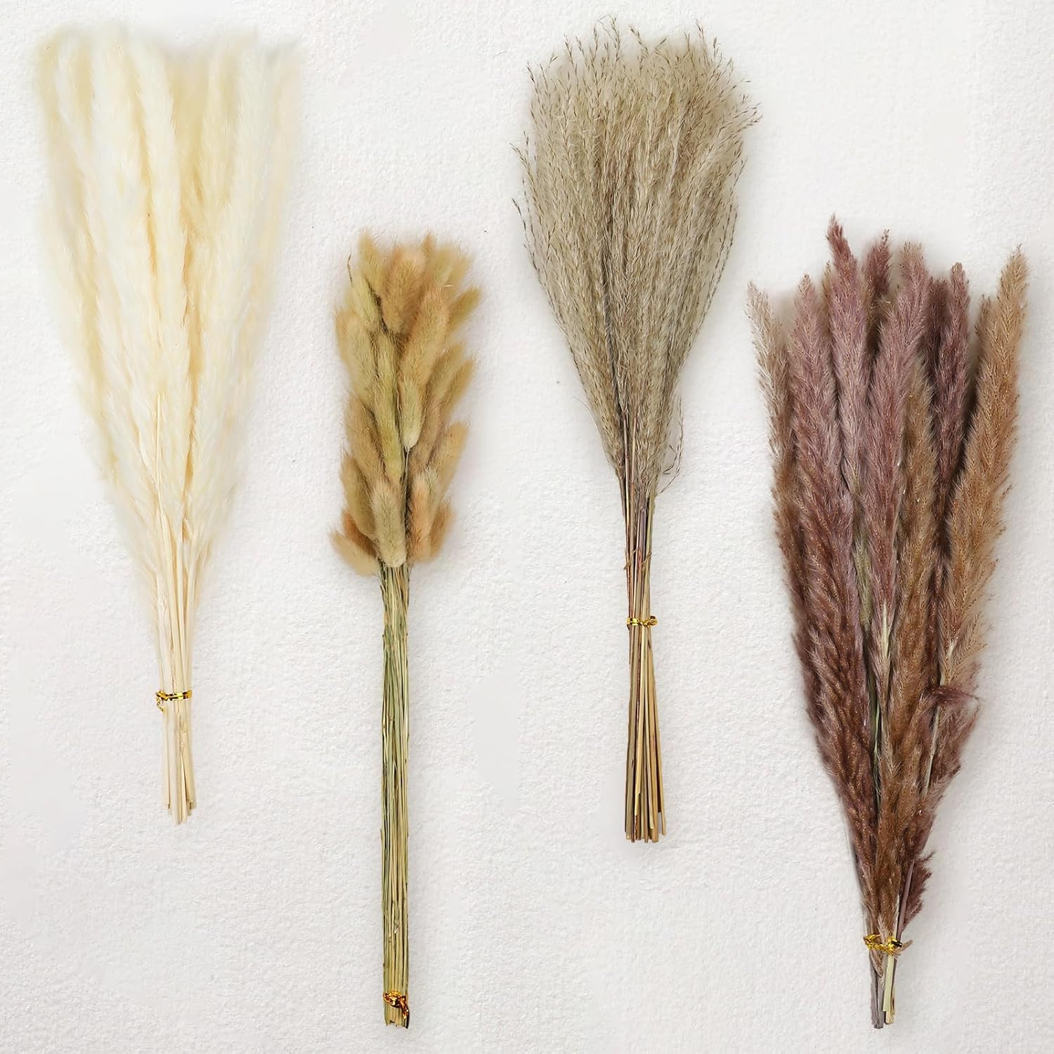 17″ 100Pcs Dried Pampas Grass Decor, Naturally Small Boho Pampas Grass with Bunn