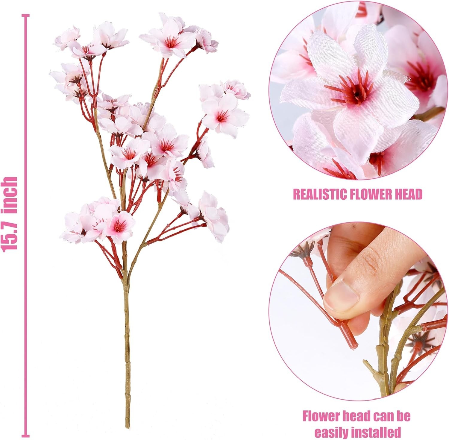 4 Pcs Faux Silk Cherry Blossom Flowers – Lifelike and Durable Arrangement Option