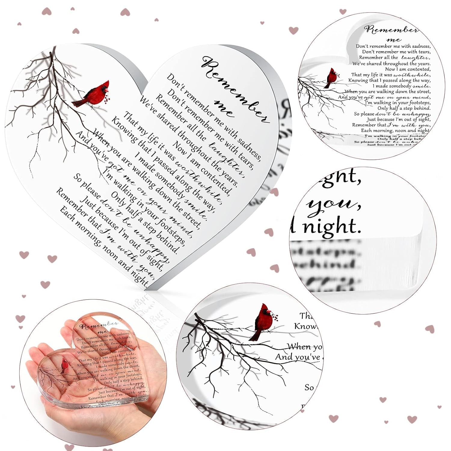 Yookeer Sympathy Gift Acrylic Heart Shape Memorial Bereavement Gifts for Loss of