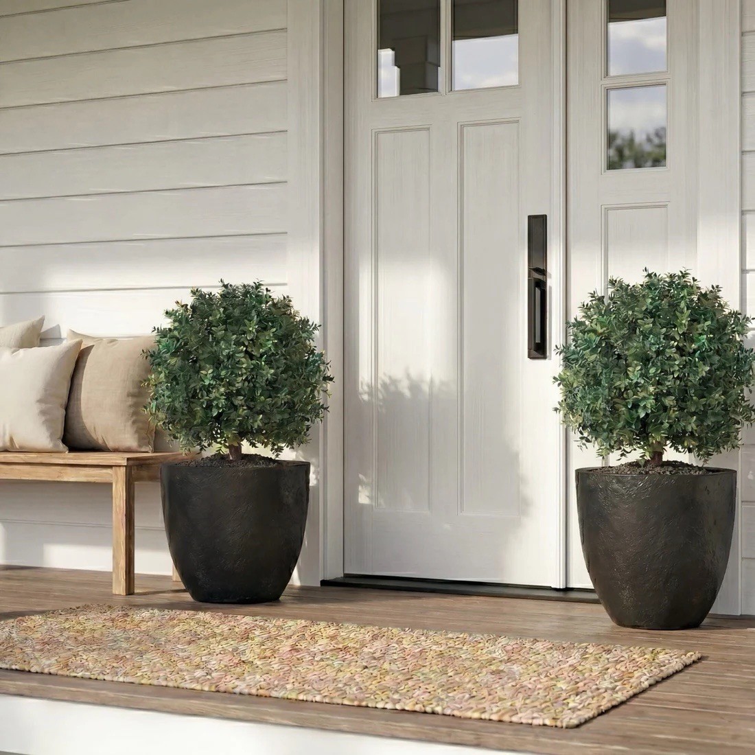 27” UV Artificial Boxwood Topiary with Integrated Ground Stake Indoor/Outdoor