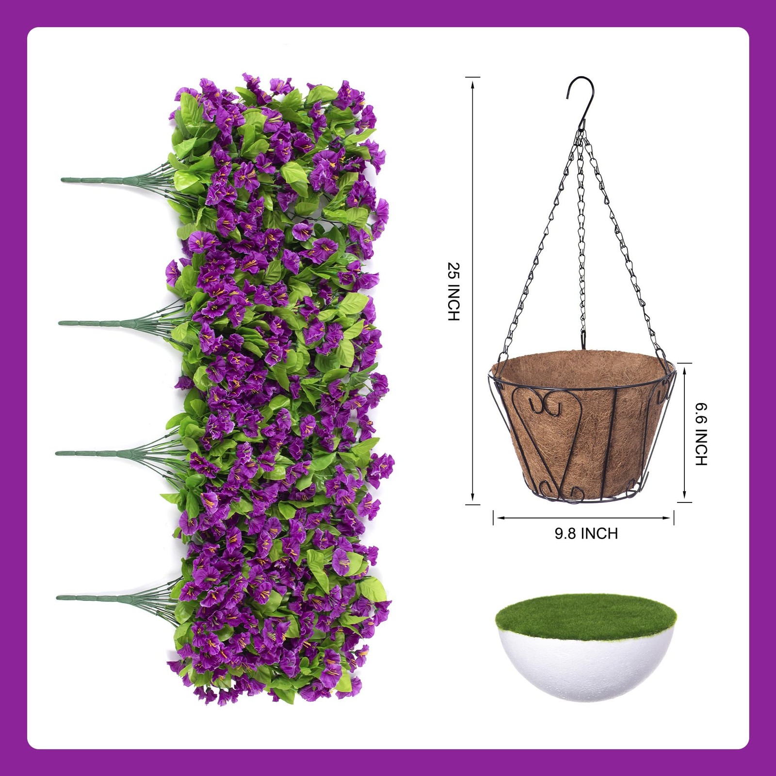 Ammyoo Artificial Faux Hanging Flowers Basket for Spring Summer Outdoor Porch De