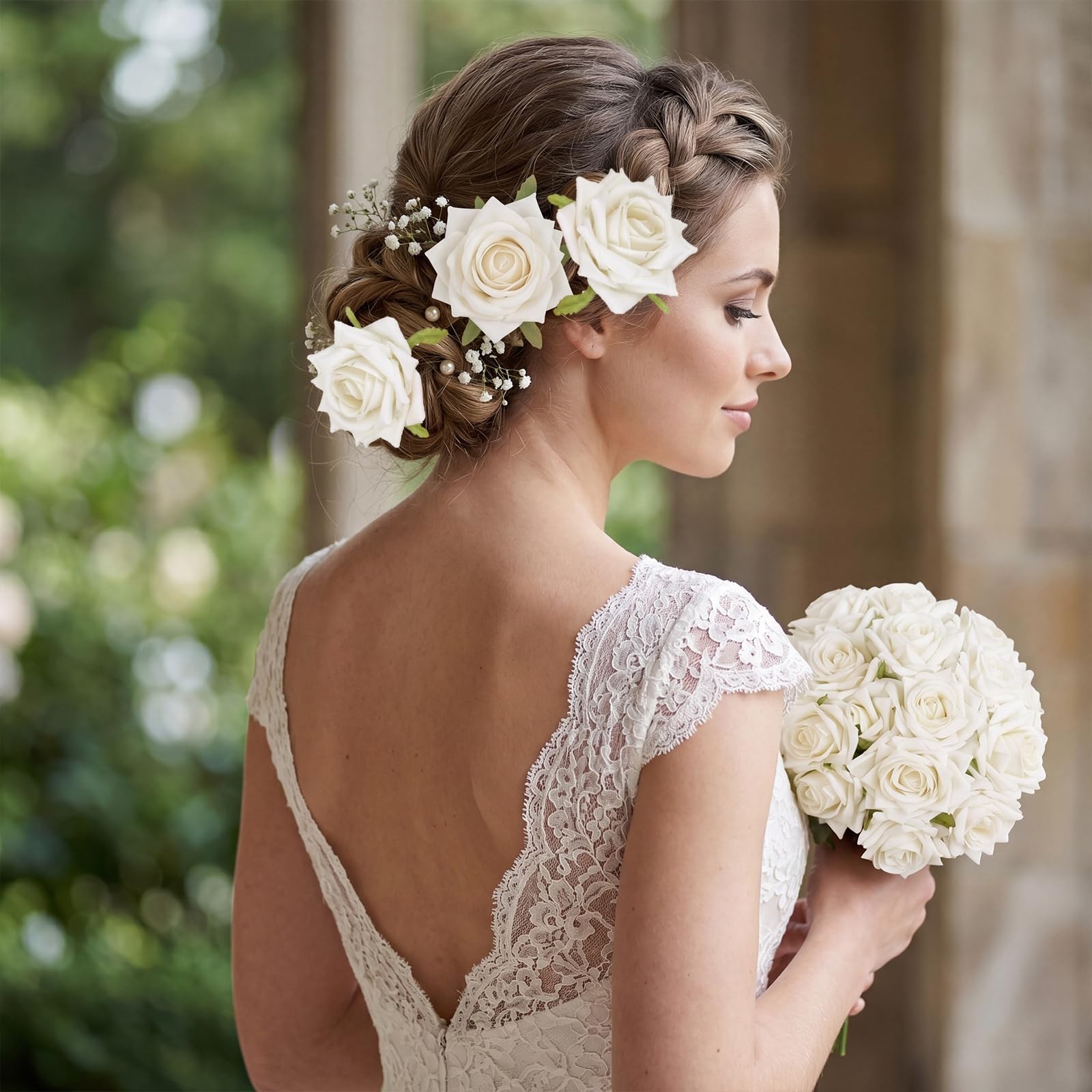 18pcs Ivory Artificial Roses Flower Heads Bulk Realistic White Velvet Faux Ro…