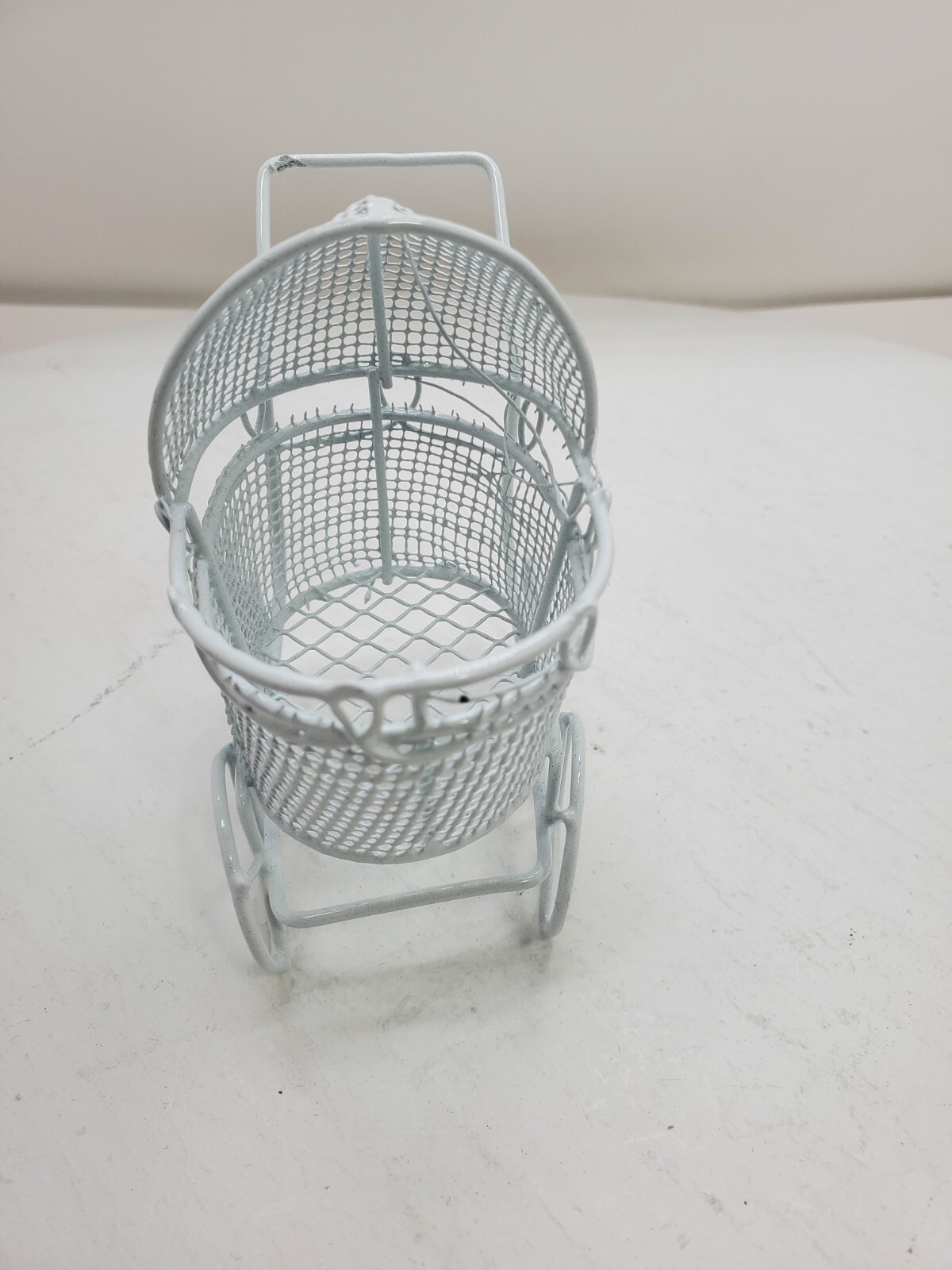 White Metal Baby Carriage Miniature For Baby Shower Cake Topper Fairy Gardens
