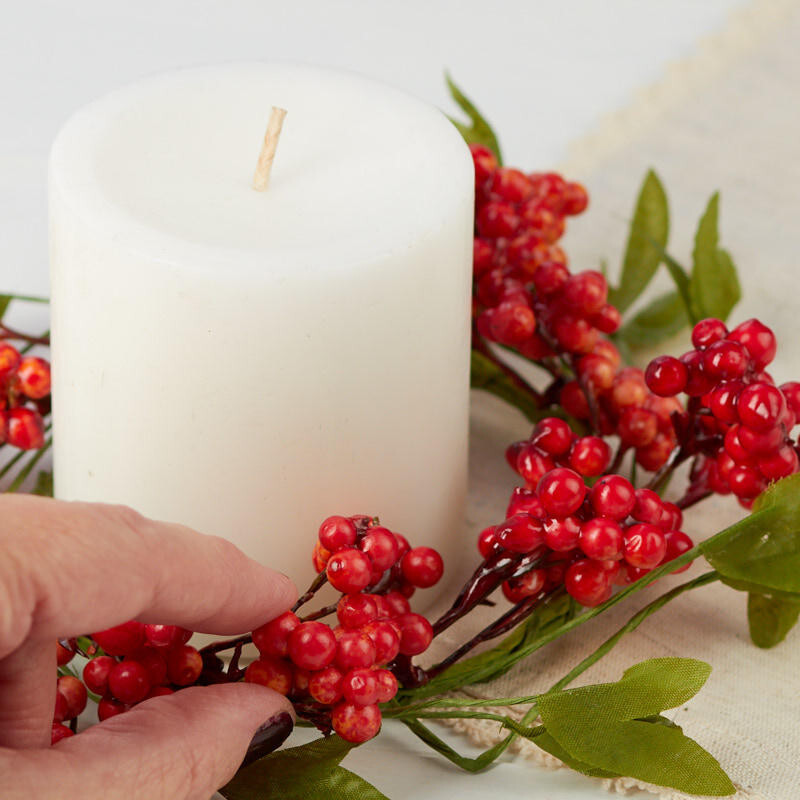 Set of 6 Dark Orange Artificial Fall Berry and Leaf 4-1/2″ Candle Rings