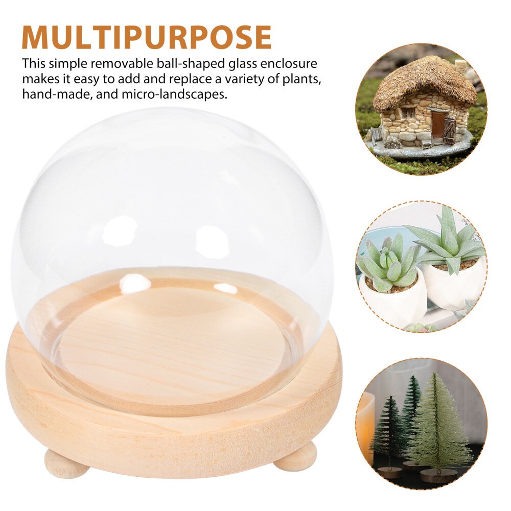 1PC Handle Cloche with Wood Base Glass Cloche with Base Clear Glass Dome Stand
