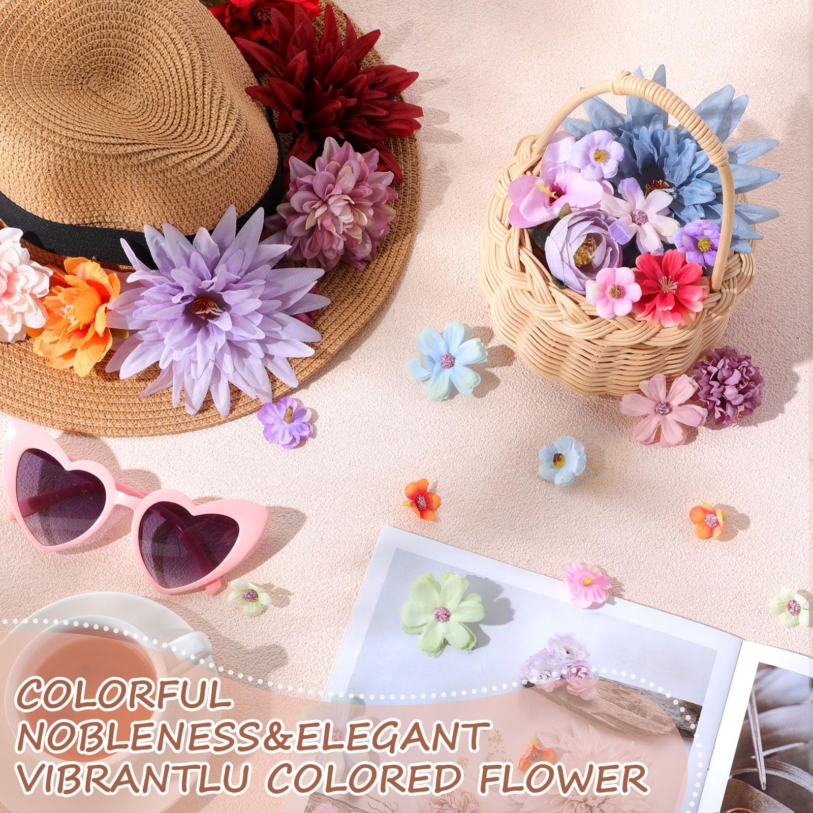 80 PCS Assorted Color Fake Flower Heads Bulk Artificial Silk Faux Daisy Peony