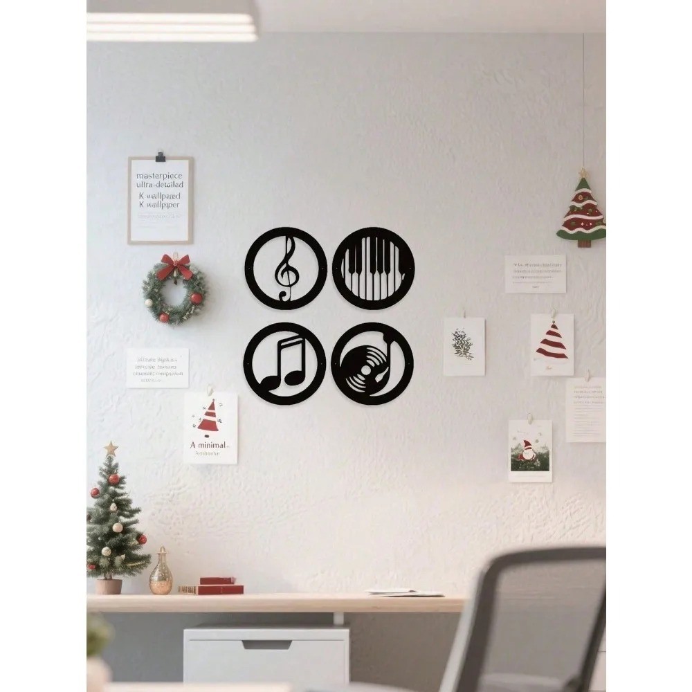 4-Piece Music Note Black Iron Metal Wall Art Set – Vintage Home Decor