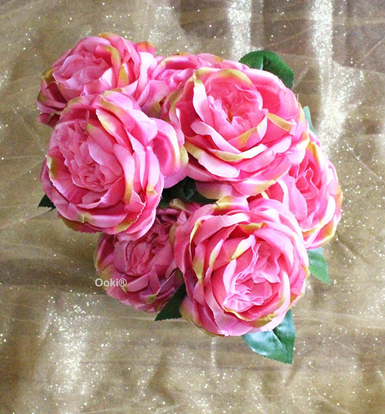 20″ Hot Pink Peony Rose Cabbage Head Artificial Silk Flower Bouquet Floral
