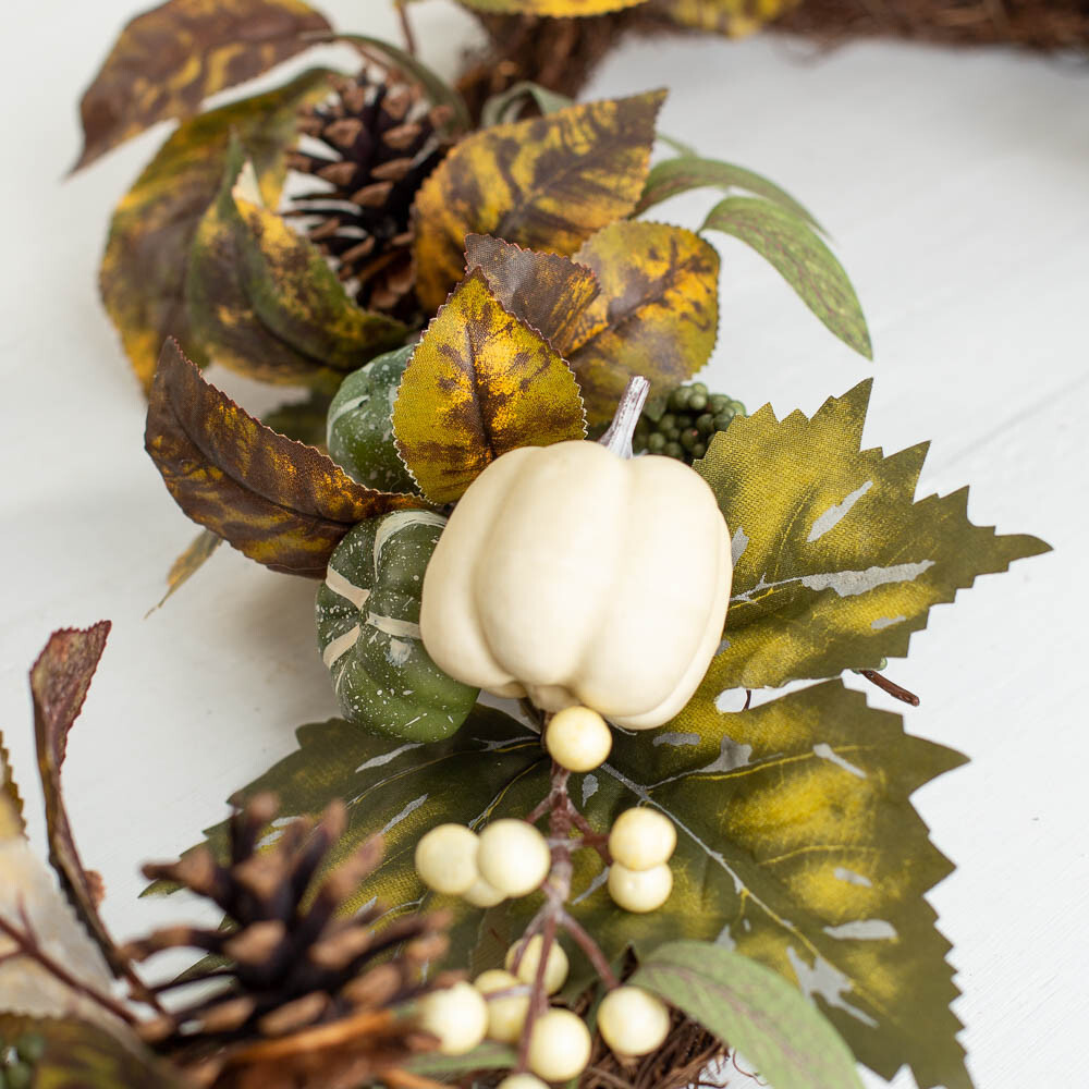 54″ Artificial White Pumpkin and Pinecone Fall Garland