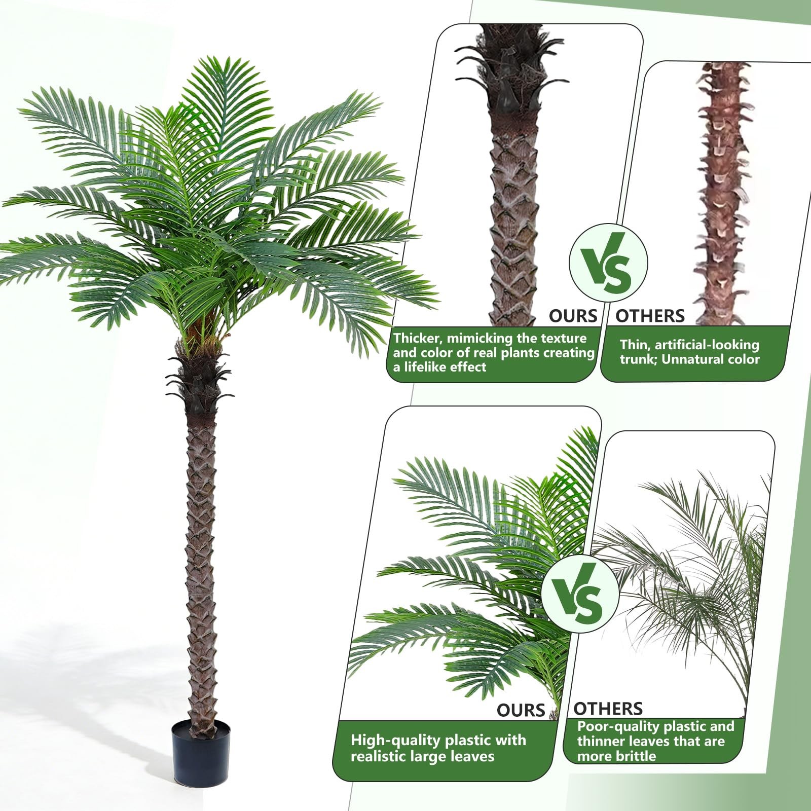 6FT Artificial Phoenix Palm Tree, Tall Tropical Fake Coconut Trees Indoor & O…
