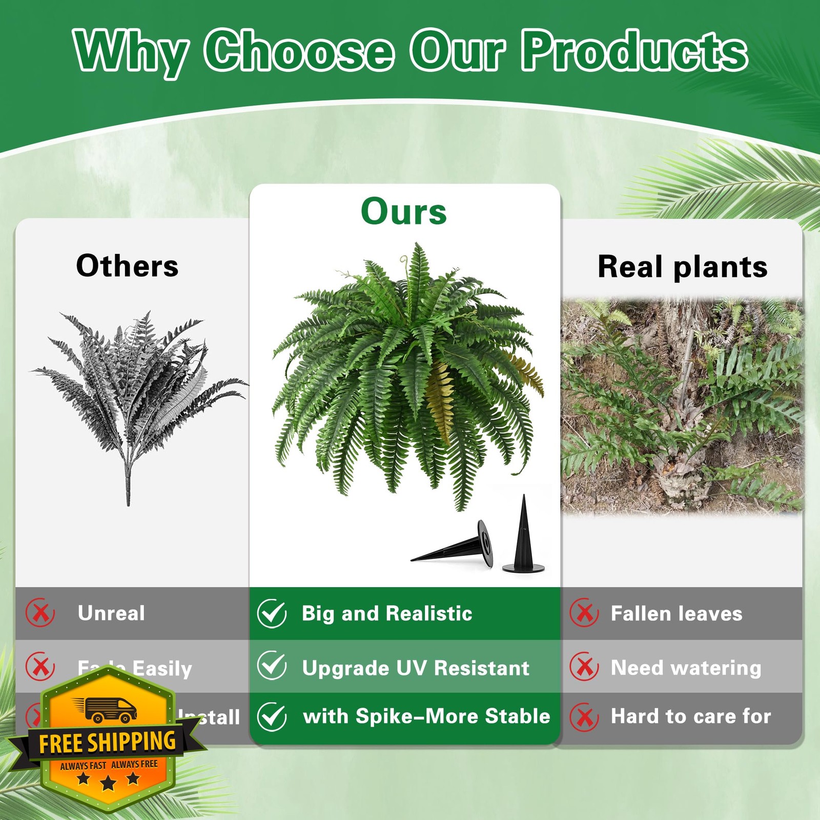 2pc 45in UV Resistant Outdoor Ferns – Realistic Faux Boston Ferns