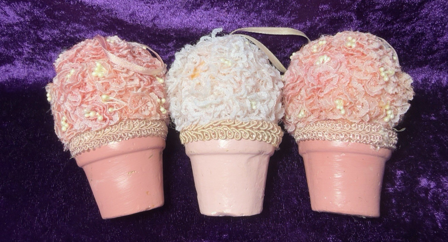 Victorian Ornaments Floral Bouquet Topiary Pink White Shabby Chic Rose Decor
