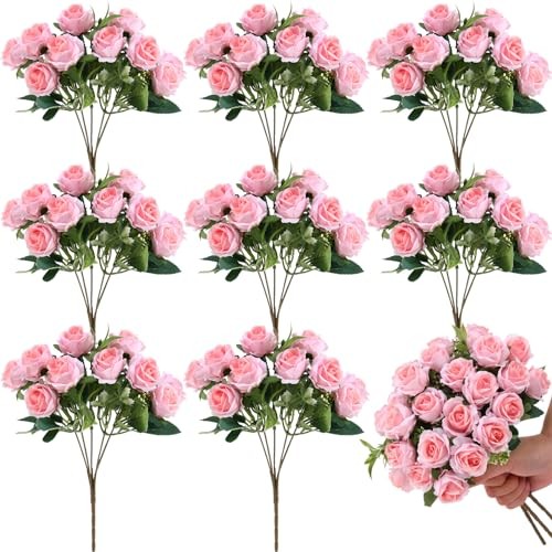 8 Pack 12 Inch Wedding Bouquets for Bride Bridesmaid Red Artificial Light Pink