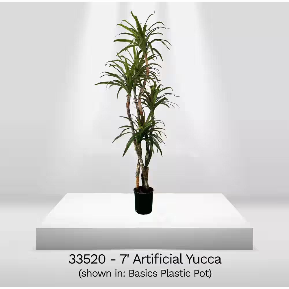 Handmade 7 Ft. Artificial Yucca Tree in Home Basics Plastic Pot Made with Real W