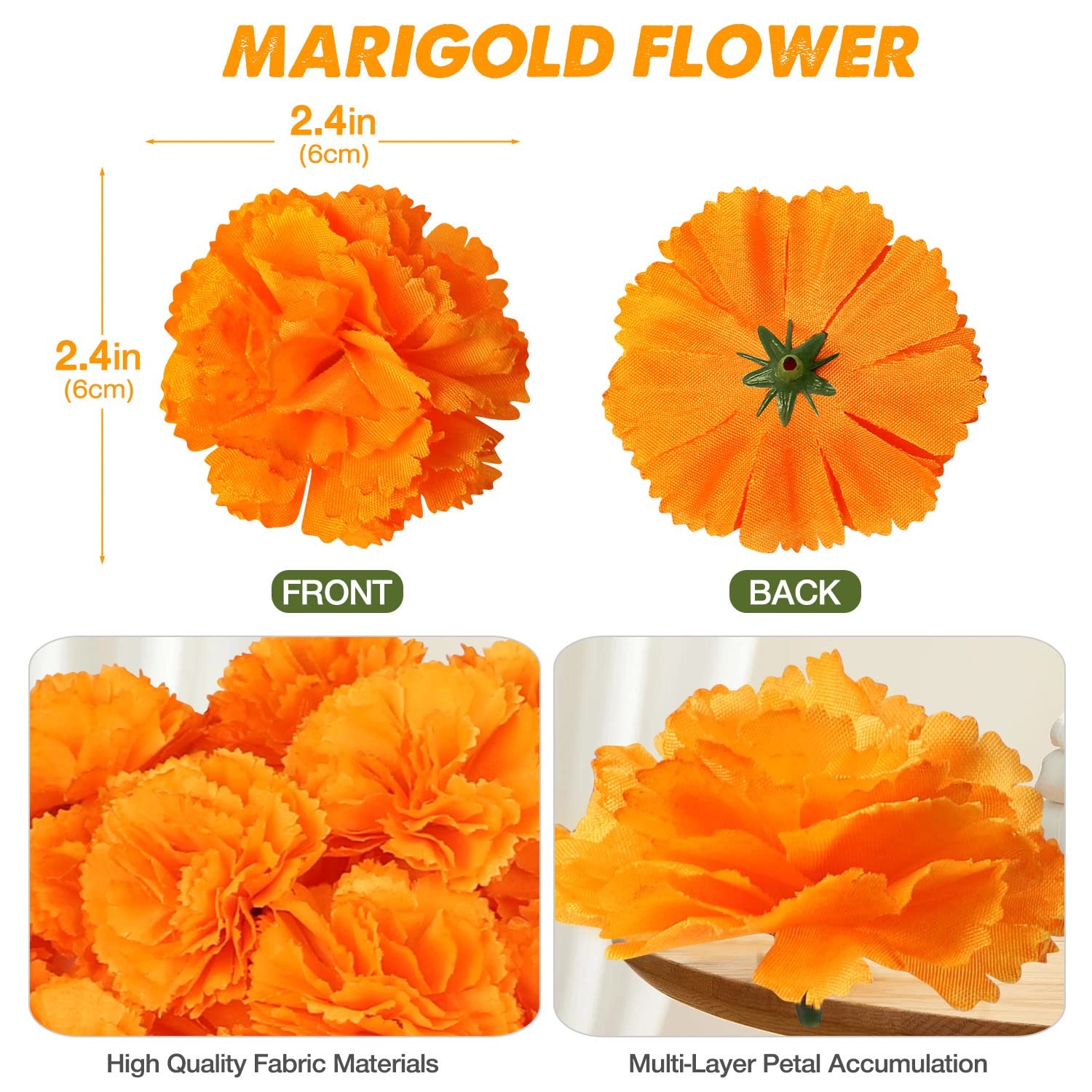50 Pcs Marigold Flowers Silk Artificial Marigold Flowers, Mexican Flowers Dec…