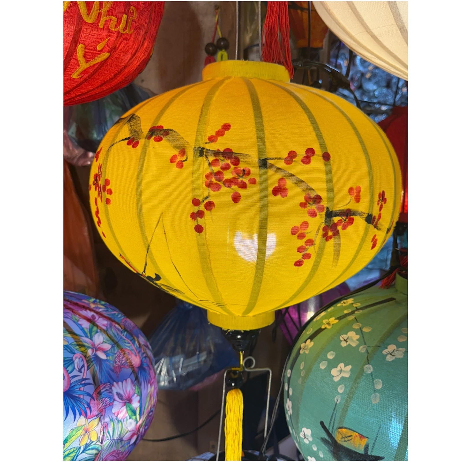 18″ Hand Painted yellow Silk Lantern Vietnamese Hanging Lamp Shade Wedding Party