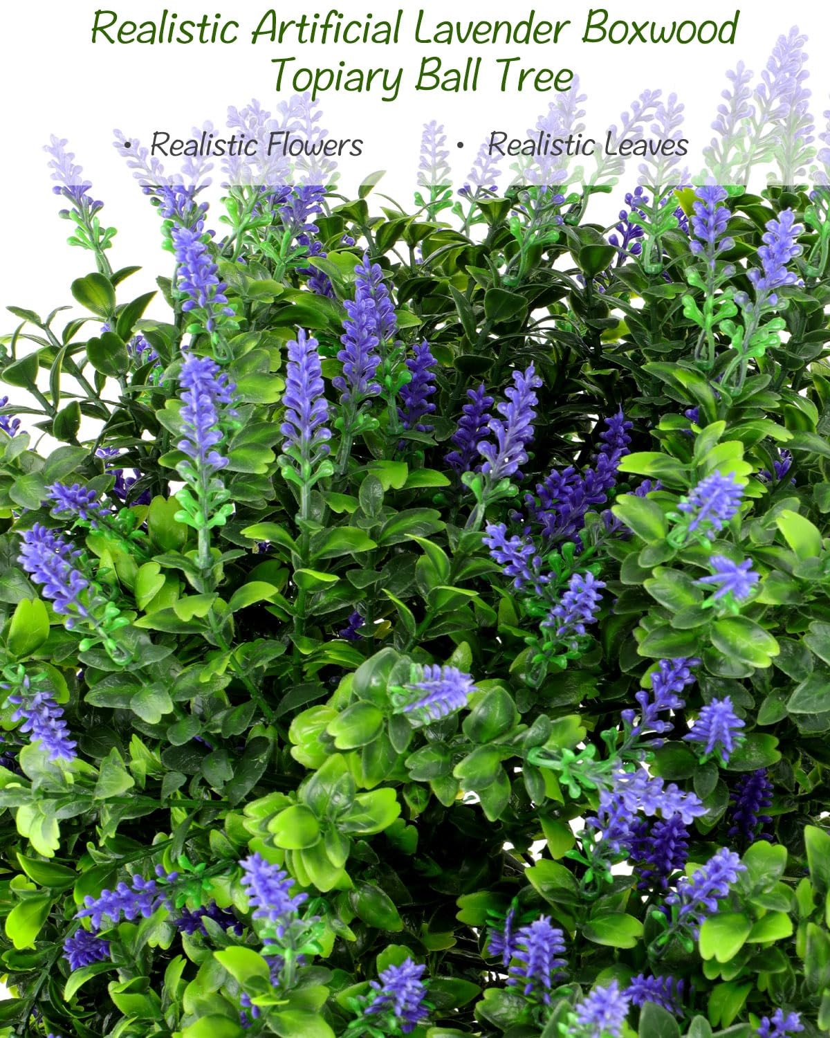 27.5″ Artificial Lavender Boxwood Topiary Trees for Outdoor with Round Spike,…